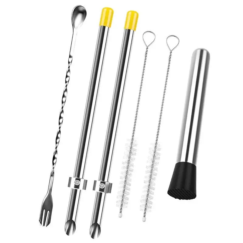 J1UL1N 2 Straw Cleaning Brushes 2Pcs 304 Stainless Steel Straw Punchers Stainless Steel Muddler