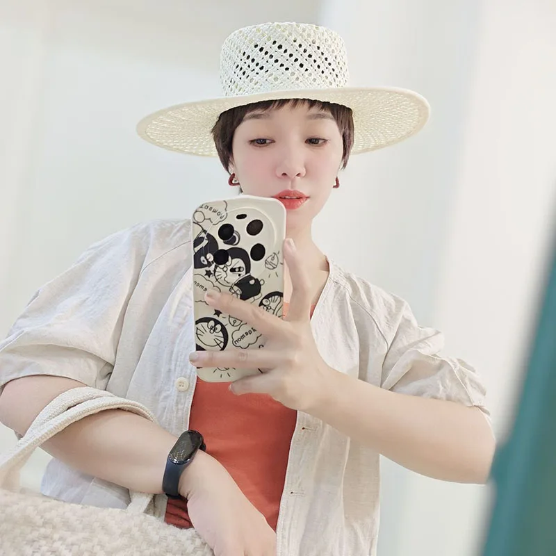 Handmade White Straw Hat Wide Brim Hollow Out Style Boater Hat  Min Wind Rop Summer Hat Women Beach Hat Party Holiday Travel Hat