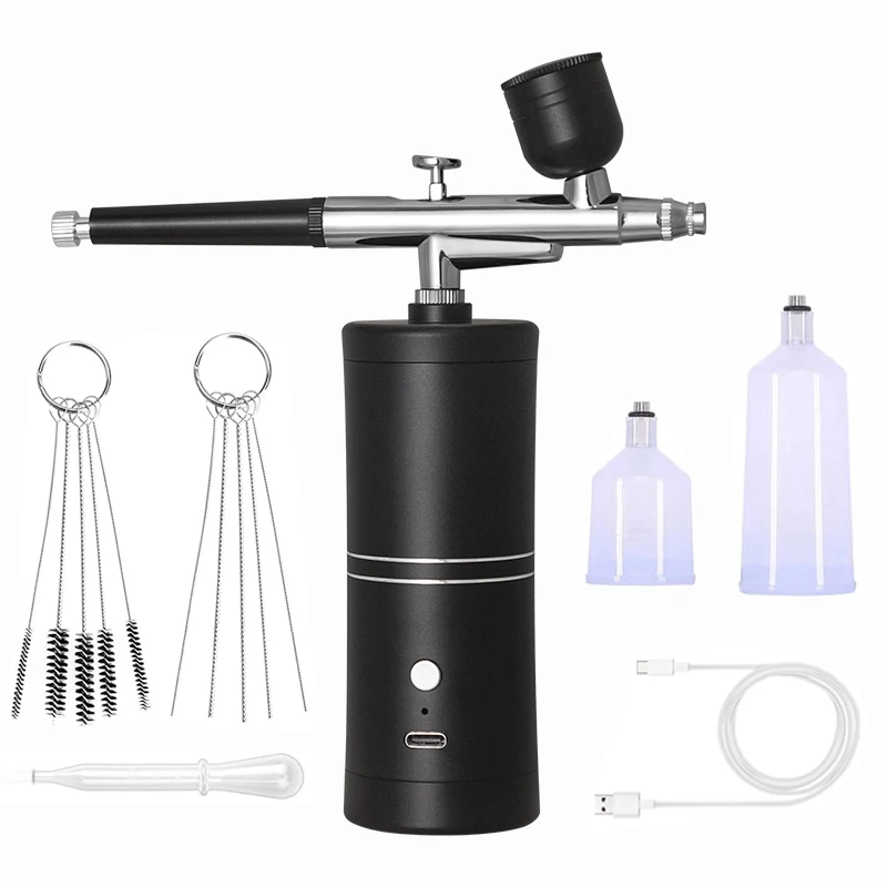 Portable Rechargeable Wireless Airbrush With Compressor Single Action Spray Gun For Face Beauty Nail Art Tattoo Craft Cake Paint