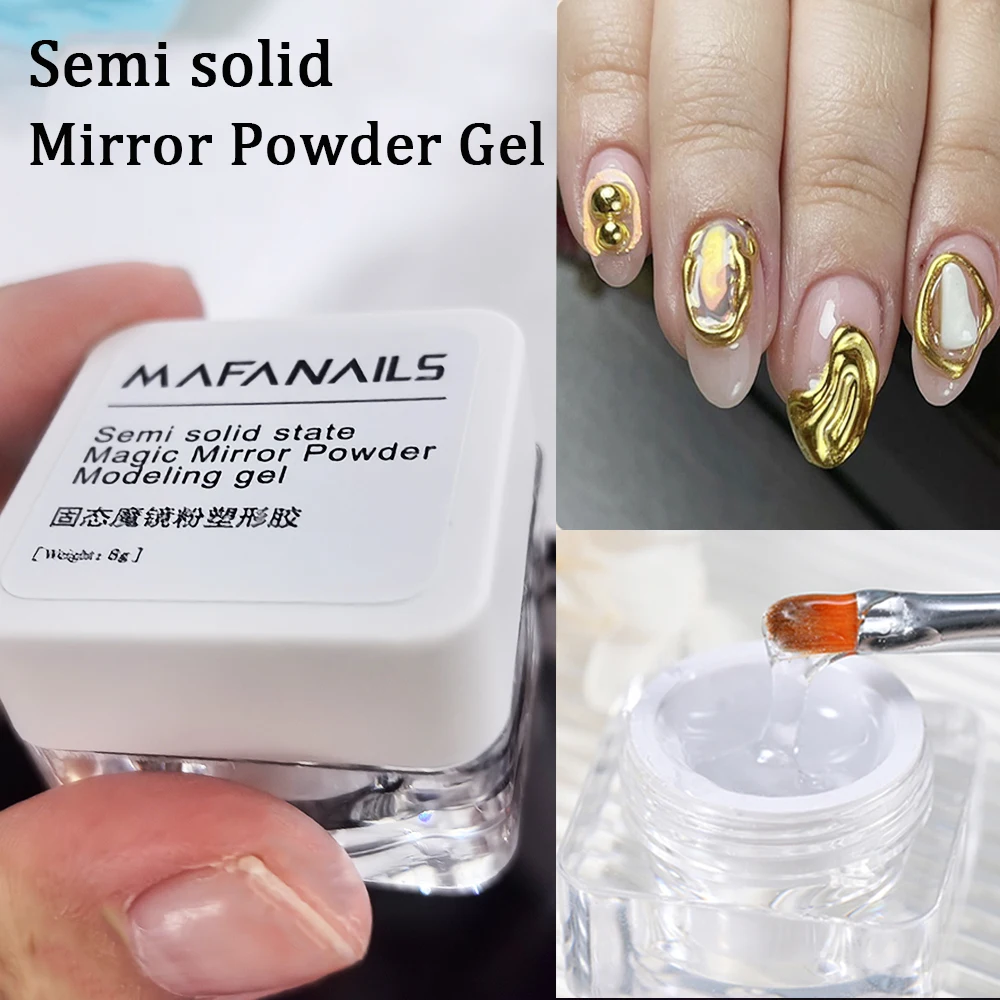 

8ml/Jar Semi-solid Chrome Mirror Powder Gel Long-lasting Phototherapy Function Nail Gel Sculpture Gel UV LED Nails Modeling Gel-