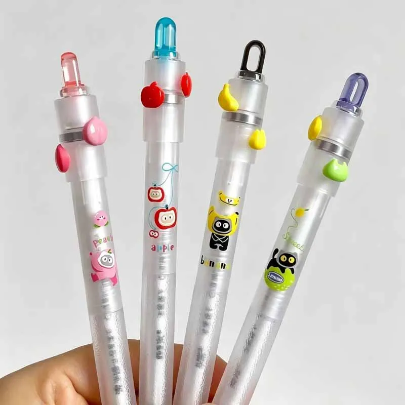 24pcs/lot Creative Fruit Cat Rotatable Gel Pen Cute 0.5mm Black Ink Signature Pens Promotional Gift Office School Supplies