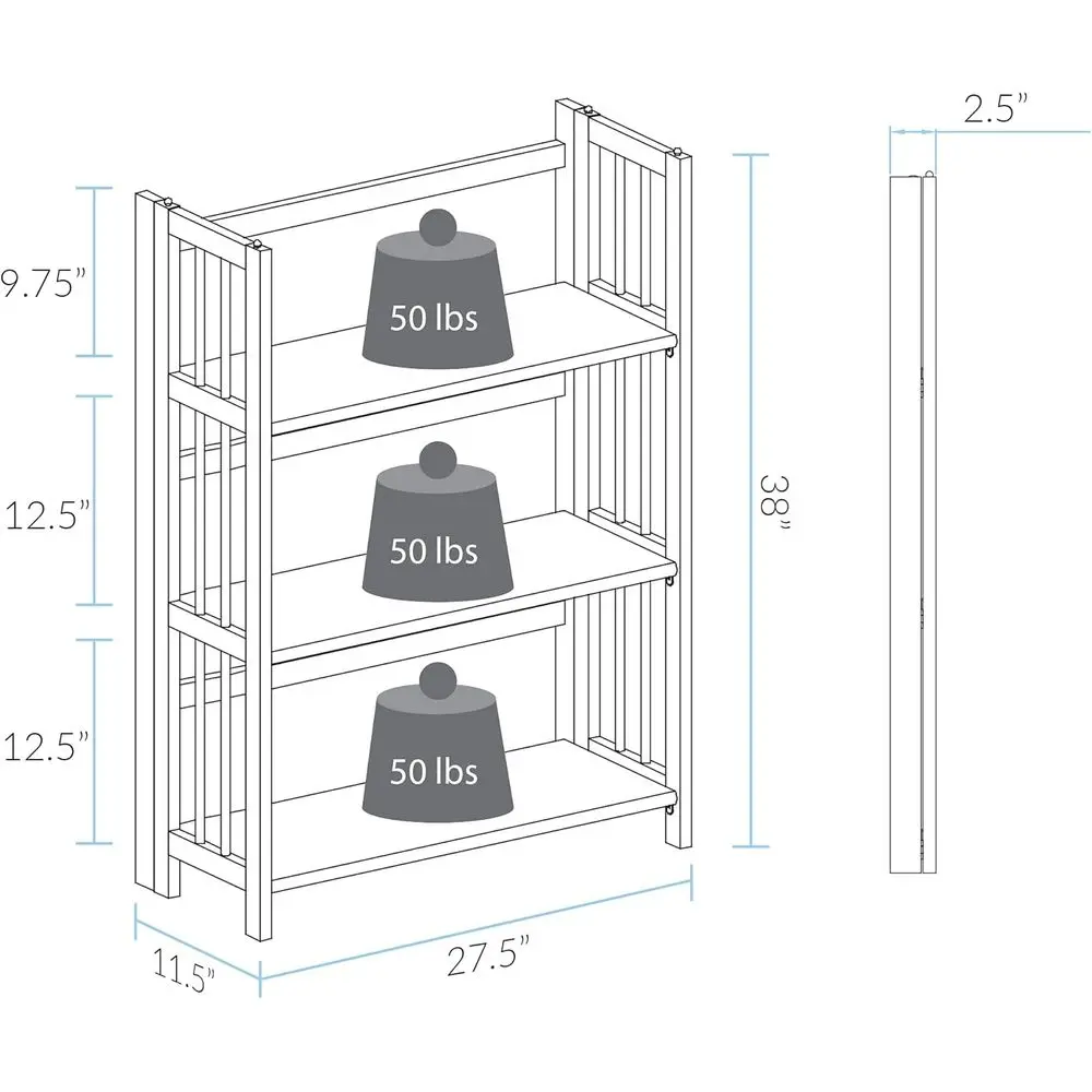 رف كتب قابل للطي من خشب الجوز مكون من 3 طبقات، عريض 27.5، قابل للتكديس (جديد) #3
