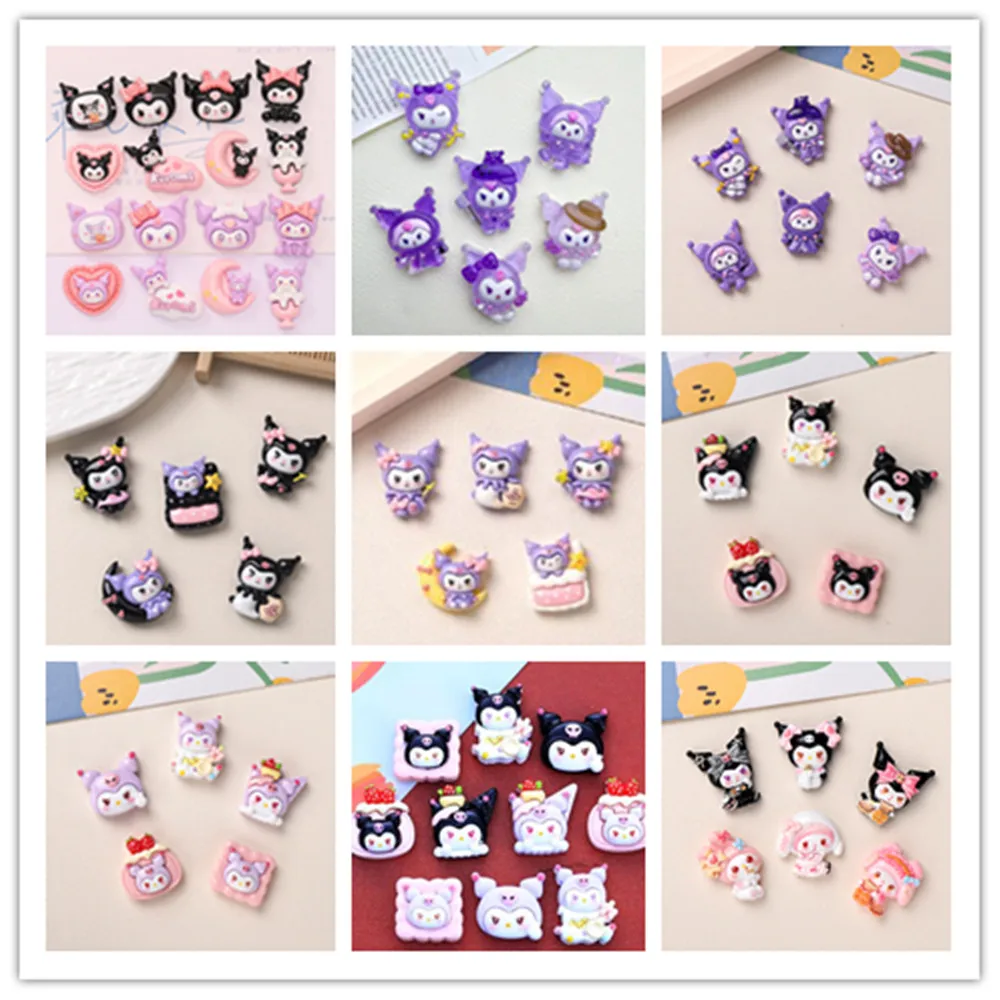 100pcs Cute Resin Cartoon Sanrio Kuromi Melody Flatback Scrapbook Embellishment for Hair Bows Accessories