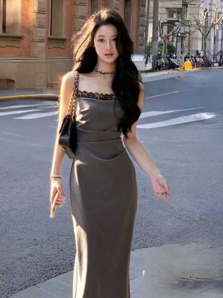 French Elegant Midi Dress Even Party Female 2024 Summer Casual One Piece Dress Korean Fashion Clothing Beach Style 2000s Vintage