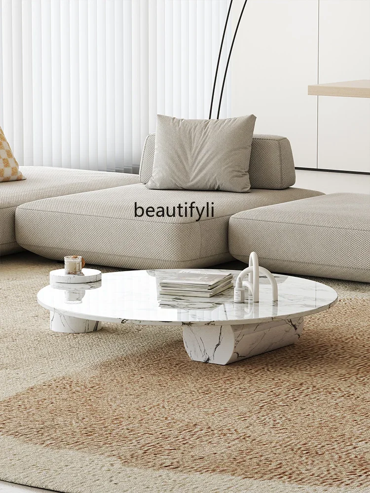 

K185 Light Luxury round Tea Table Natural Marble White Living Room Modern Simple Coffee Table