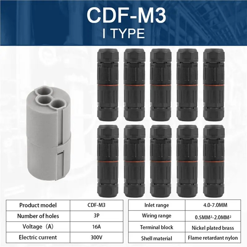 T21C 50PCS IP68 Electrical Waterproof Connector Wire Cable 3 Pin Outdoor Hard Wire Quick Push-In Conductor Terminal Connector
