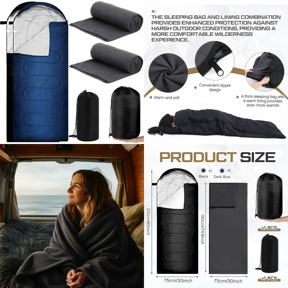 

Adult Warm Portable Waterproof Lightweight Sleeping Bag with Fleece Cotton Liner for Winter Camping and Hiking Adventures
