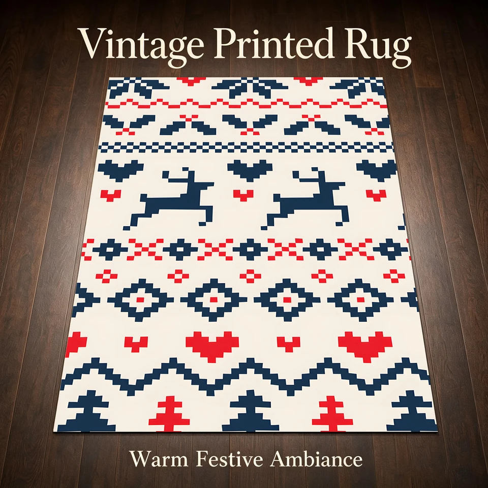 Red Green Plaid Snowflake Velvet Area Rug