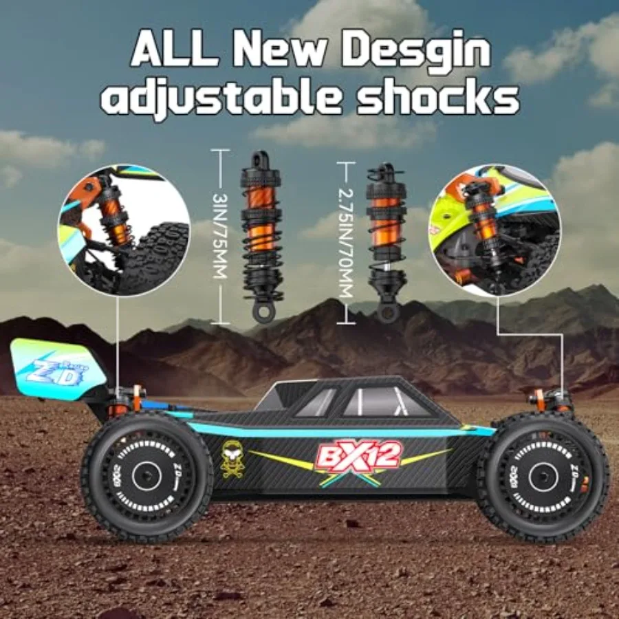 Off-road RC buggy for adults, carbon fiber body, black, 42 MPH speed and 4WD high-performance handling