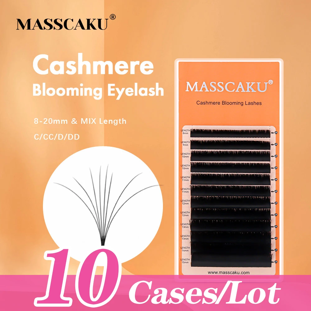 

Factory Wholesale 10cases/lot Cashmere Blooming Lash Extensions 0.07mm Thickness Fast Fanning Eyelash Extensions from MASSCAKU