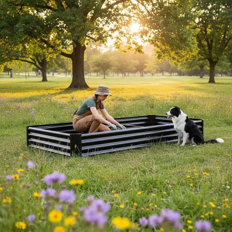 

Garden Planter Box 7.6x3.7x0.98ft For Flower Backyard Vegetable Patch Herb Garden Metal Construction Rectangular Shape Black