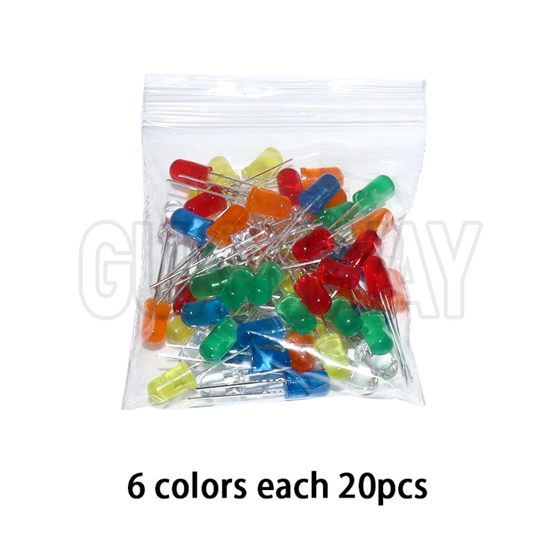 100 шт. 5 мм светодиодный диод F5 Ассорти комплект Белый Зеленый Красный Синий Желтый Оранжевый Розовый Фиолетовый Теплый Белый DIY Светоизлучающий Диод