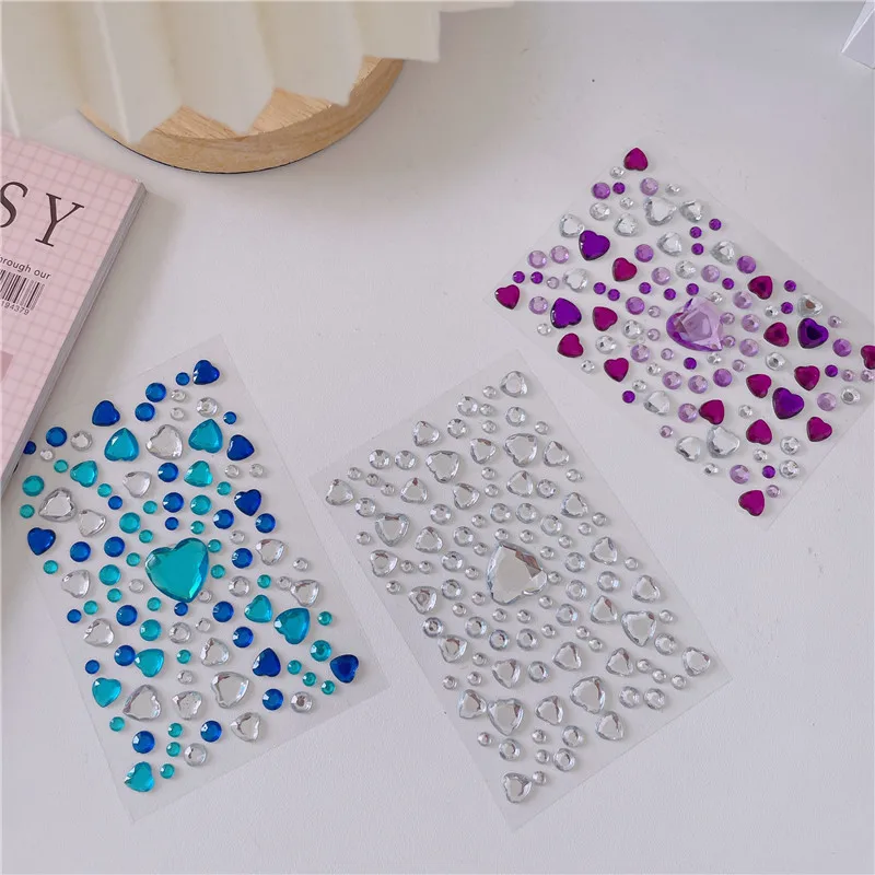 Mixed Size 3D Heart Love Gem Stickers For Kids Diamond Acrylic Crystal Sticker DIY Three-dimensional Rhinestone For Girls