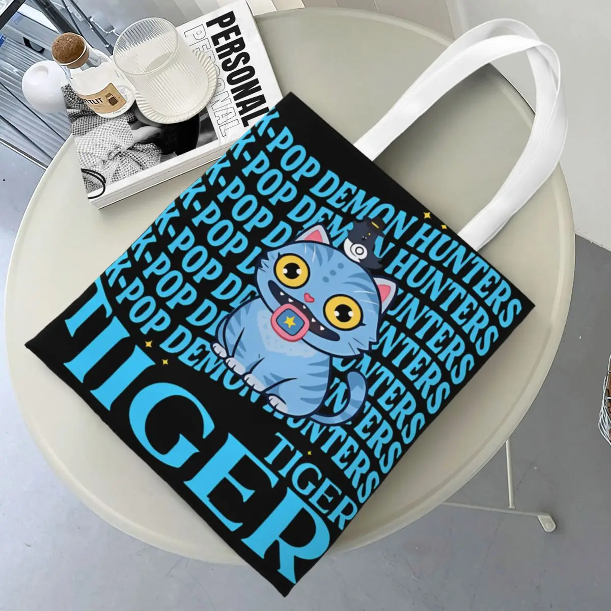 kpop-demon-hunters-shopper-saco-tigre-bolsa-de-ombro-feminino-ao-ar-livre-pano-sacola-moda-impressao-bolsas