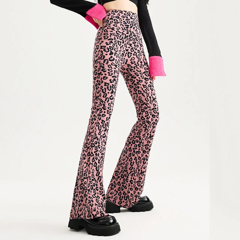 女性ヒョウ柄フレアパンツ春秋ハイウエストスリムパンツ通気性弾性女性スポーツフィットネスヨガパンツ
