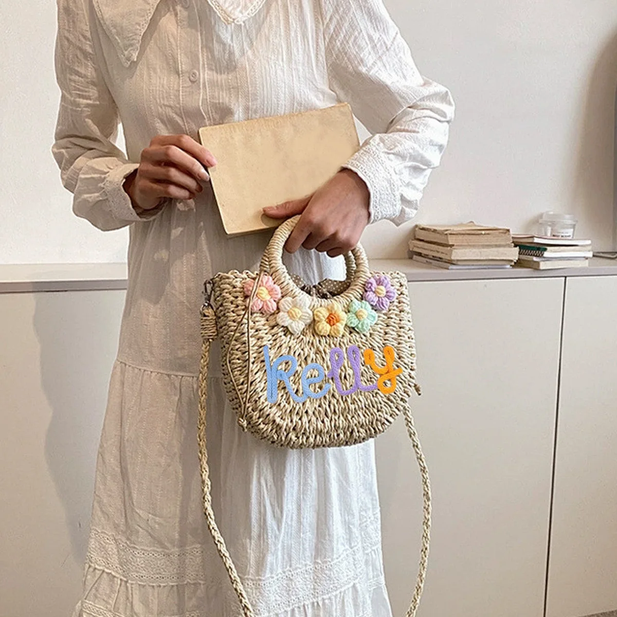 

Summer new style handmade straw fashionablehandheld smal and fresh single shouldersweet female hand-carried messenger casual bag