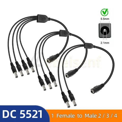 5.5mm 2.1mm 1 To 2/3/4/ Way DC 5521 Power Splitter Cable 5V 12V Power Adapter Connector Cord For LED Strip Lights CCTV Camera