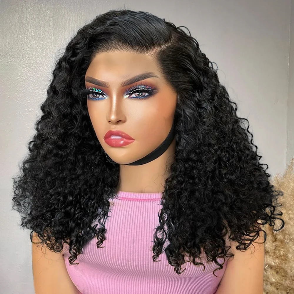 

Бесклеевой парик из человеческих волос, 100% парик с глубокими волнами, парик 5x7, кружевной фронтальный парик Wear And Go Kinky Curly, короткий парик боб для женщин, плотность 250