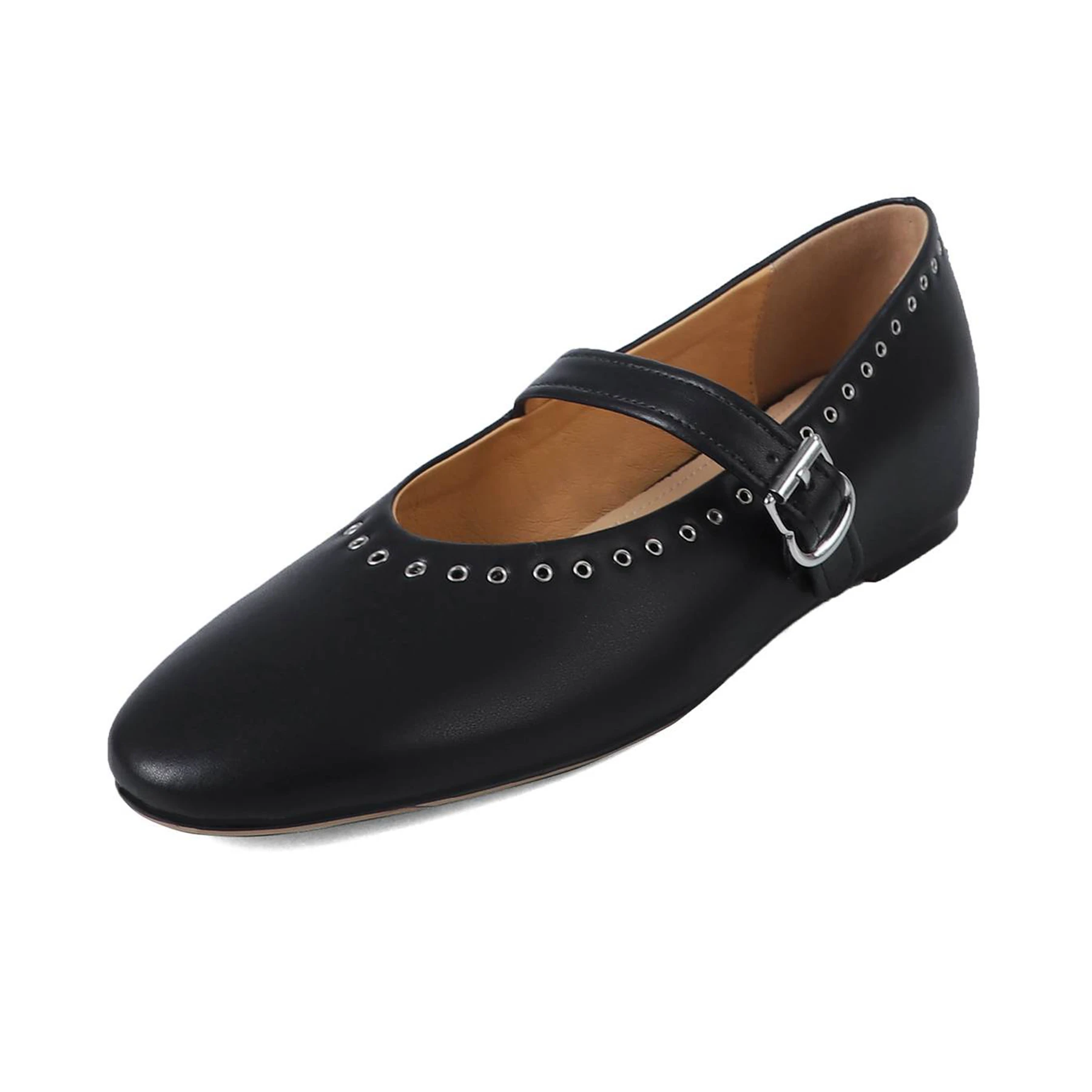 Hot Sale Leopard Horsehair Autumn Spring Ballet Flats Round Toe Shallow Rivets Mary Janes Sexy Luxury Leisure Dating Women Shoes