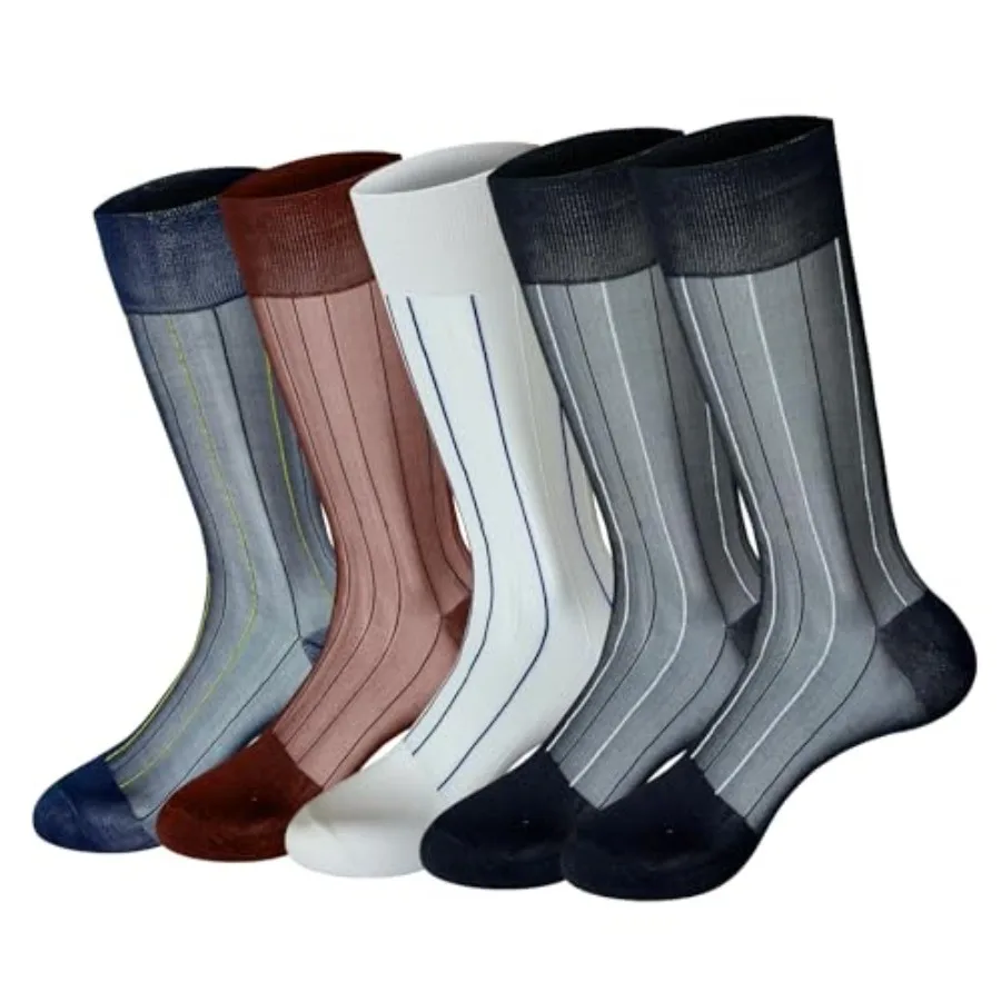 

5 Pack Sheer Dress Socks for Men Nylon Ultra Thin Calf Socks Silky Transparent Summer Cool Business Soft Stockings