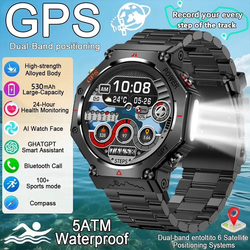 

2026 Chatgpt AI Assistant Смарт-часы для мужчин 3ATM Водонепроницаемые встроенные GPS Высота воздушного давления Компас 100 + спортивный режим SmartWatch