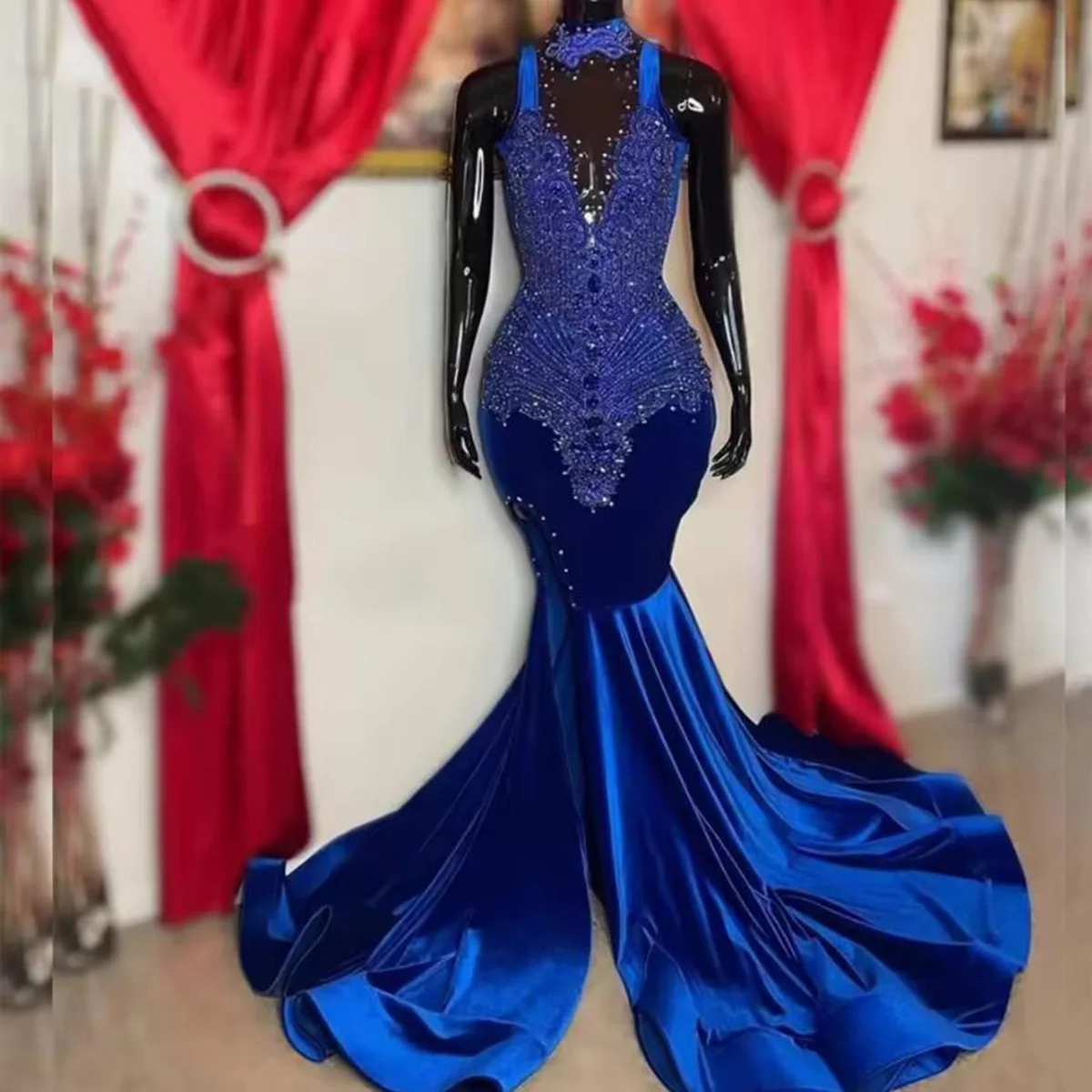 

Glitter Mermaid Prom Dresses For Bride Crystals Beaded Stone Evening Formal Party Gowns Customized Women Formal Party Clothing