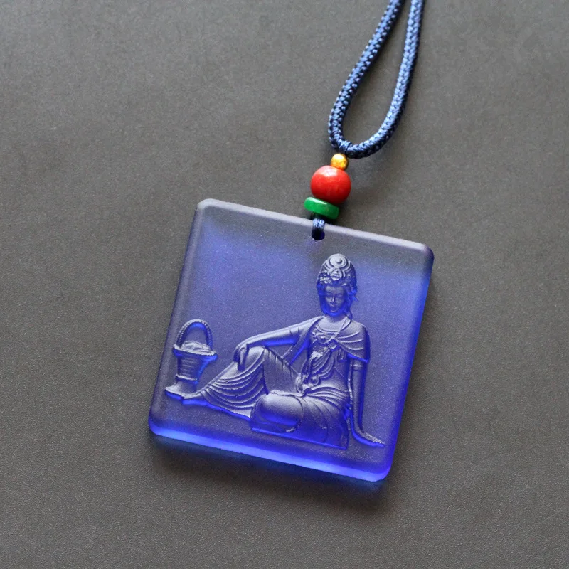 Chinese Style Ancient Craft Liuli Medicine Bodhisattva Pendant Lucky Blessing Amulet Necklace For Men Women Spiritual Jewelry