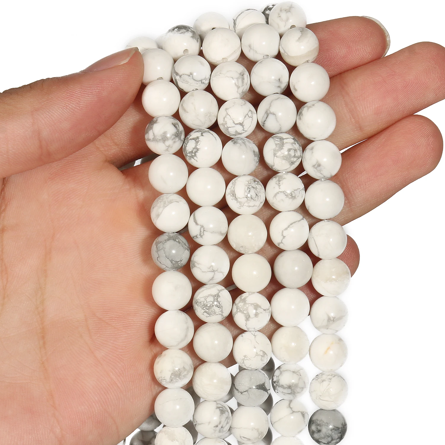 Großhandel Weiße Howlith-Türkis-Steinperlen 4-12mm Runde Lose Perlen für Schmuckherstellung DIY Armband-Zubehör – Detail 5