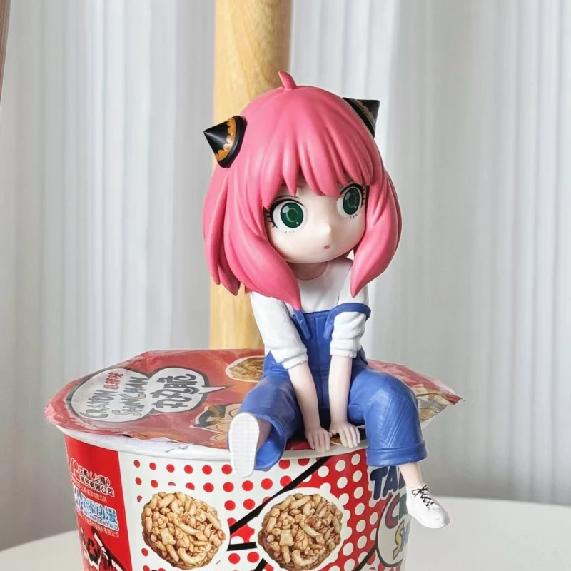 

13cm Cartoon Anya Toy Cute Girl Spy×family Noodle Stopper Figure Anya Forger Sitting Figurine Anime PVC Car Interior Decor Model