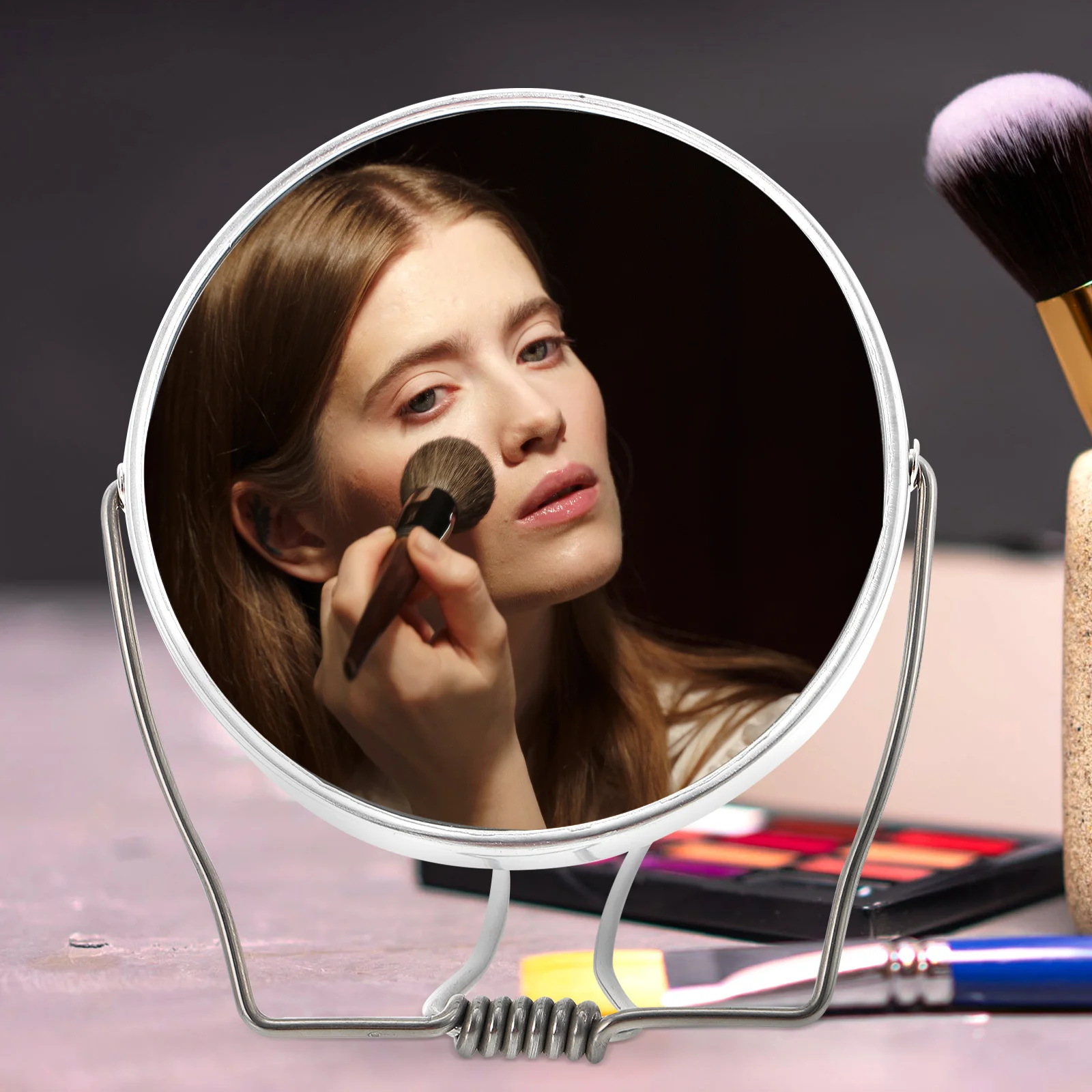 2 قطعة مرآة ماكياج على الوجهين مرآة يد مدمجة قابلة للطي مع انعكاس واضح عالي الدقة تصميم محمول لأحمر الشفاه تحقق من اللمس #2