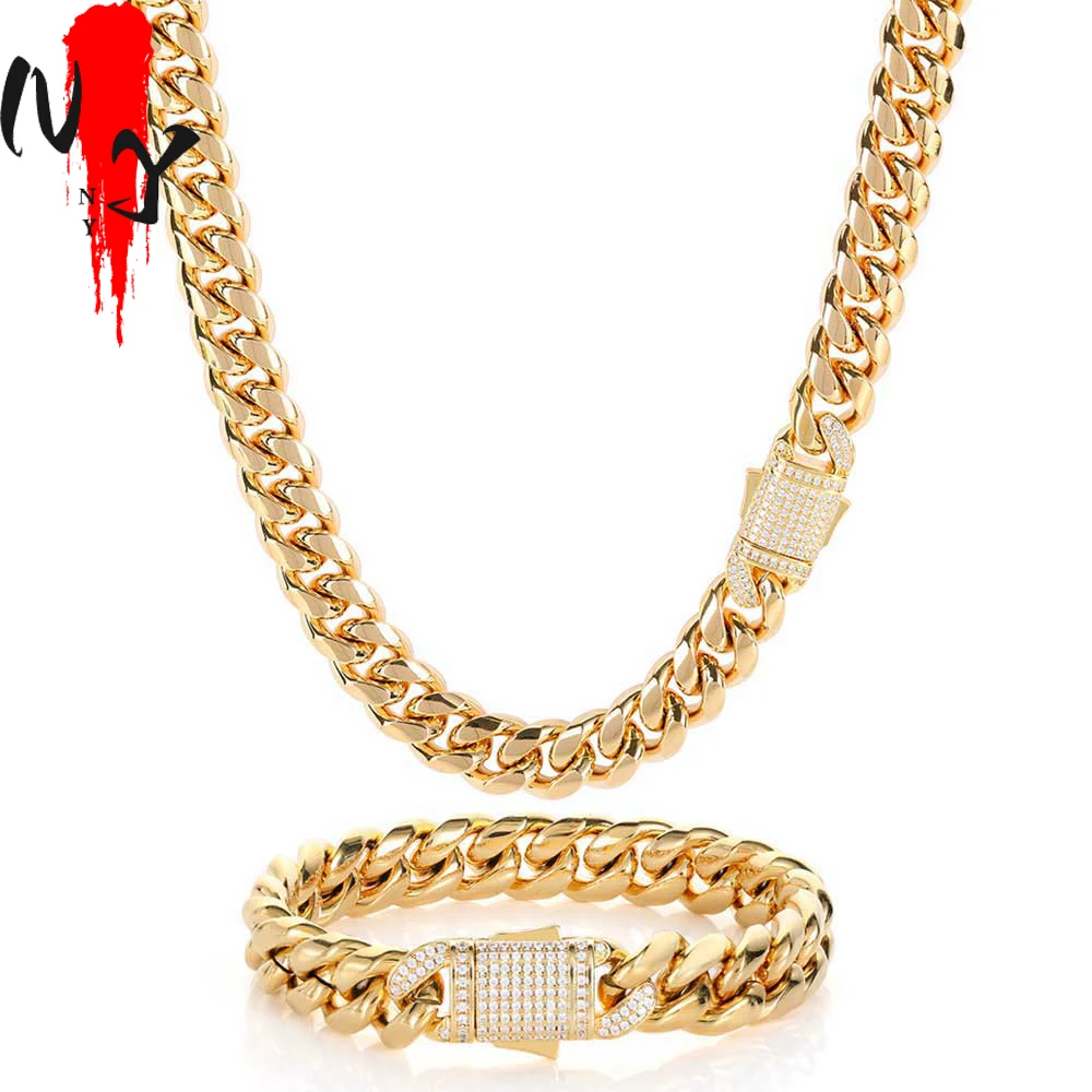 

Fashion Miami Cuban Chain Necklace For Men Women 10/12MM Stainless Steel Chain Hip Hop Jewelry 16-26inch