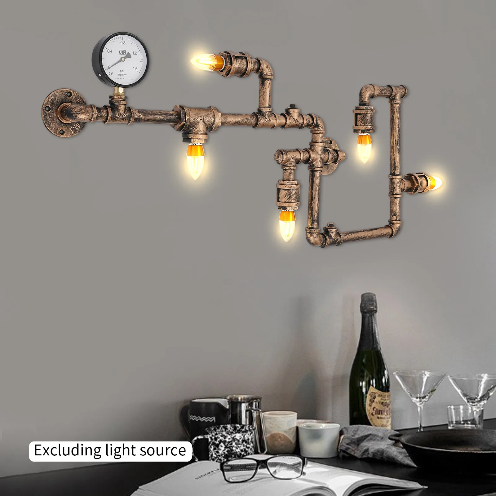 

Vintage Decorative Wall Light Water Pipe Industrial Wall Lamp Indoor Retro Style Metal Wall Light for Pub Cafe Kitchen