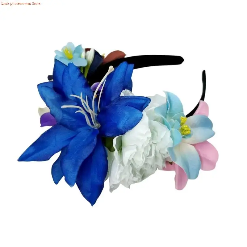 F92D Ngày Chết Mũ Trùm Đầu Halloween Cincos Mayos Trang Phục Hóa Trang Hoa Vương Miện Người Mexico Mũ Trụ Dành Cho Nữ Bé Gái