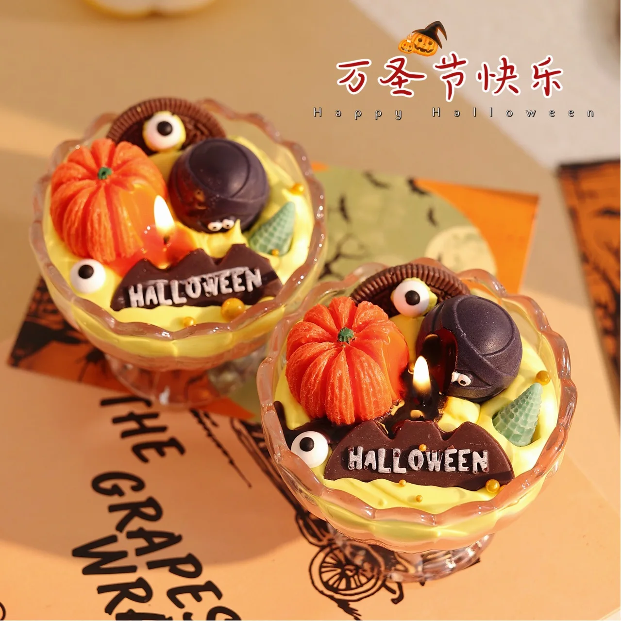 Halloween White Peach Oolong Candles. Spooky Pumpkin Lantern Aromatherapy Souvenirs. Halloween Party Decorations