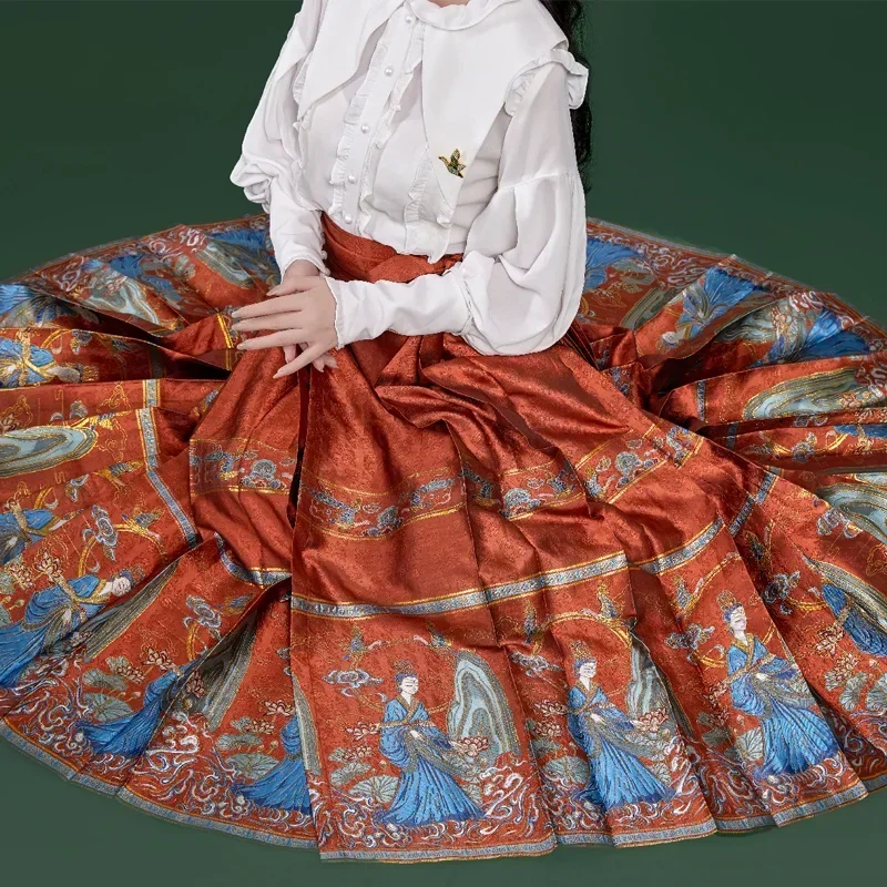 

ZhiZaoSi ZhiYuanWeiQi Original Ming Dynasty Red Imitation Makeup Flowers Hanfu Horse Face Skirt Autumn Chinese Women's Clothing