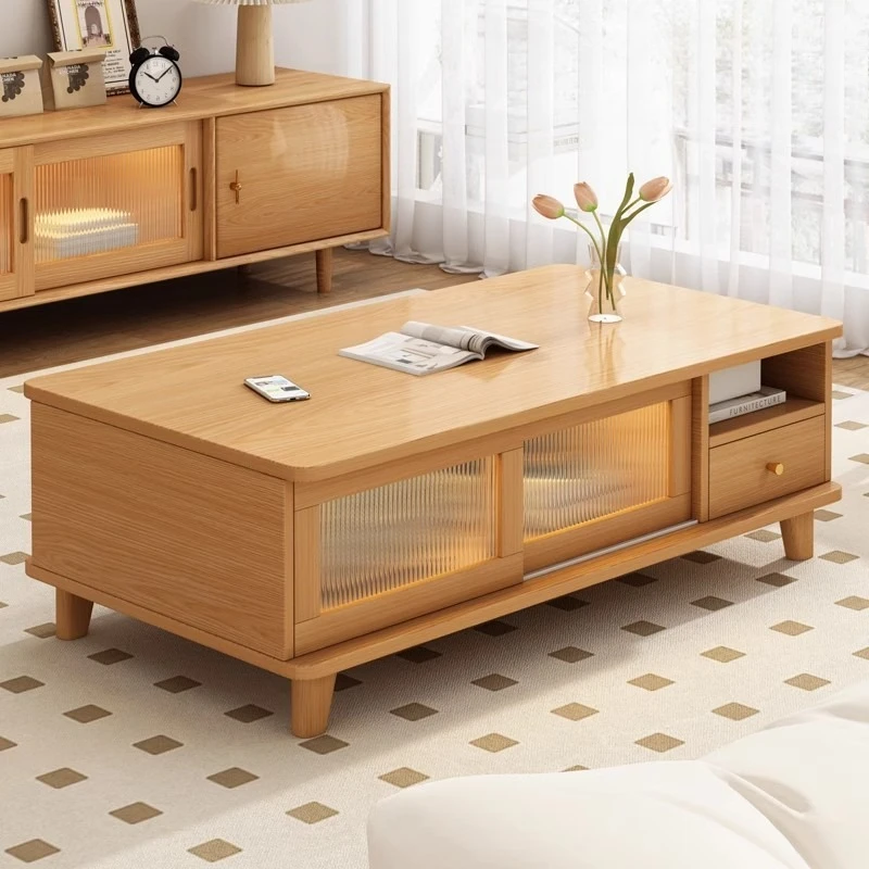 

Coffee table solid wood core living room household small apartment log style new table modern simple sofa tea table TV cabinet