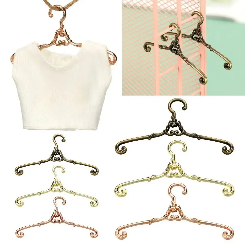 

5Pcs Metal Doll Clothes Hanger Retro Windproof Mini Coat Hanger Multi Functional Durable Dolls Clothes Rack Dollhouse Furniture