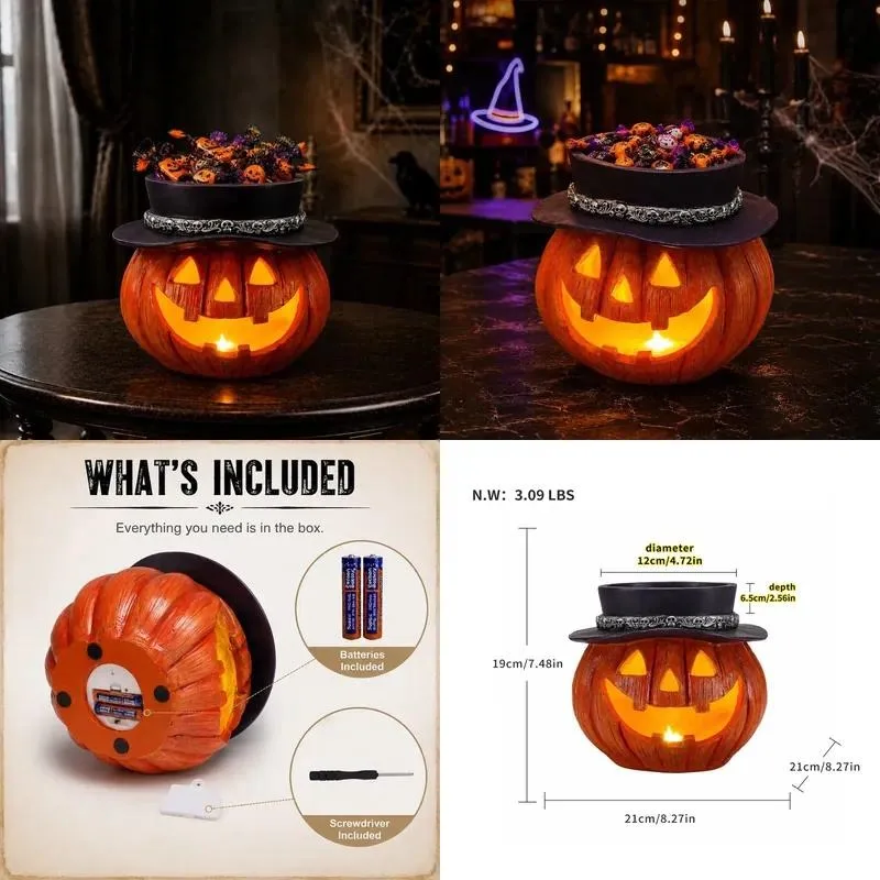 for Halloween resin pumpkin decorations with LED lights, suitable for Halloween home decoration wholesale