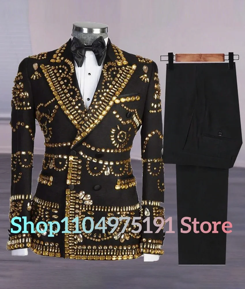 Luxury Crystal Ornament Tuxedos Men Suit Wedding Groom Temperament Men's Stage Costume Special Occasion Gowns prom dresses