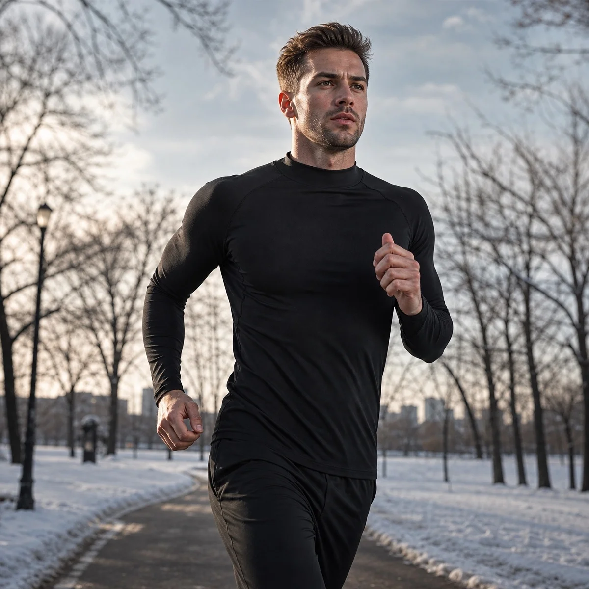 3er-Pack Herren-Fleece-Langarmshirt mit hohem Kragen, kompressionsaktiv, elastisch, eng anliegend, als Sportunterwäsche für Herbst und Winter, warm, ideal für Fitnessstudio und Sport. – Detail 3