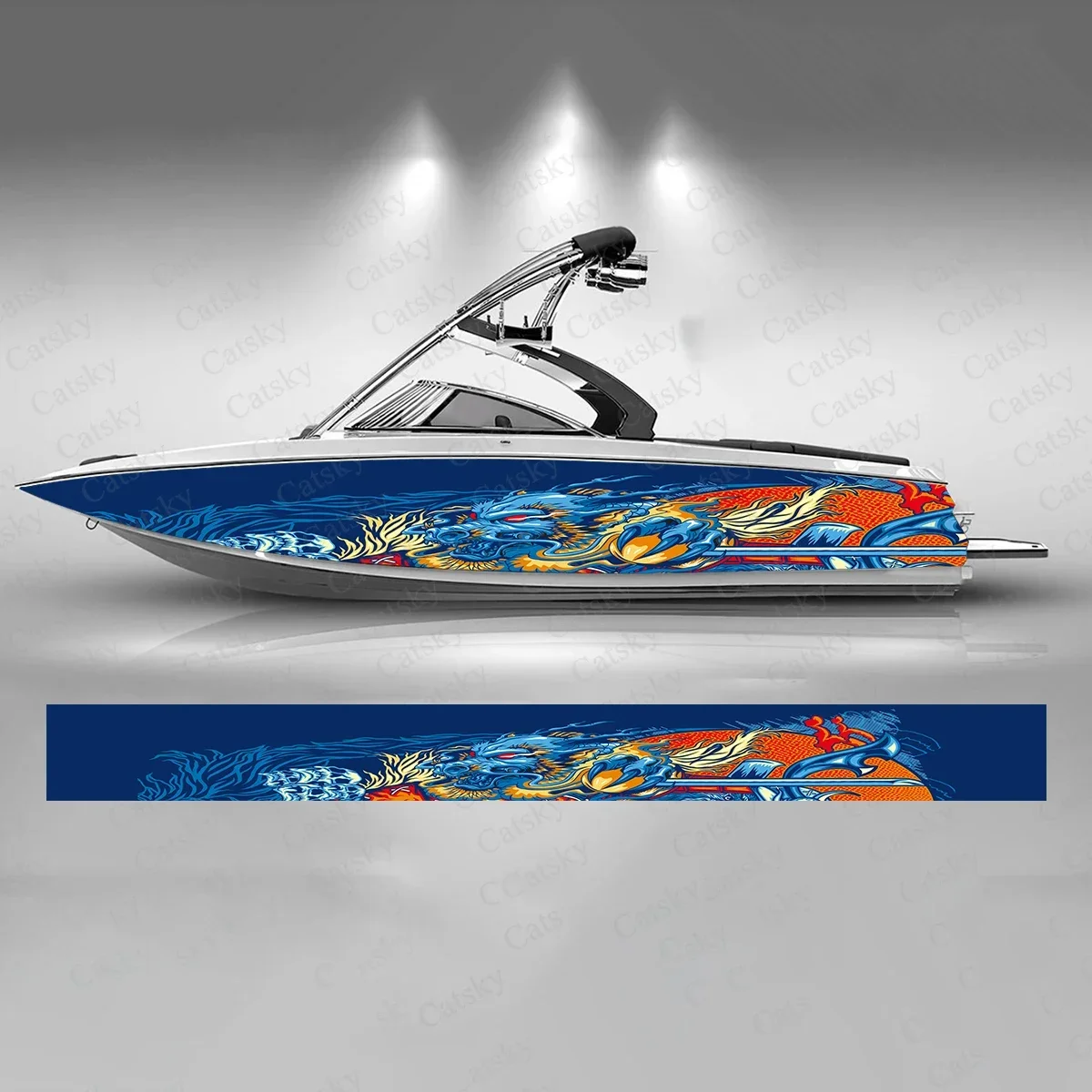 Fish Bones Colorful Gradient Interweaving  Boat Sticker Vinyl Ship Pontoon Deck Boat Fishing Decorative Pontoon Boats Decal