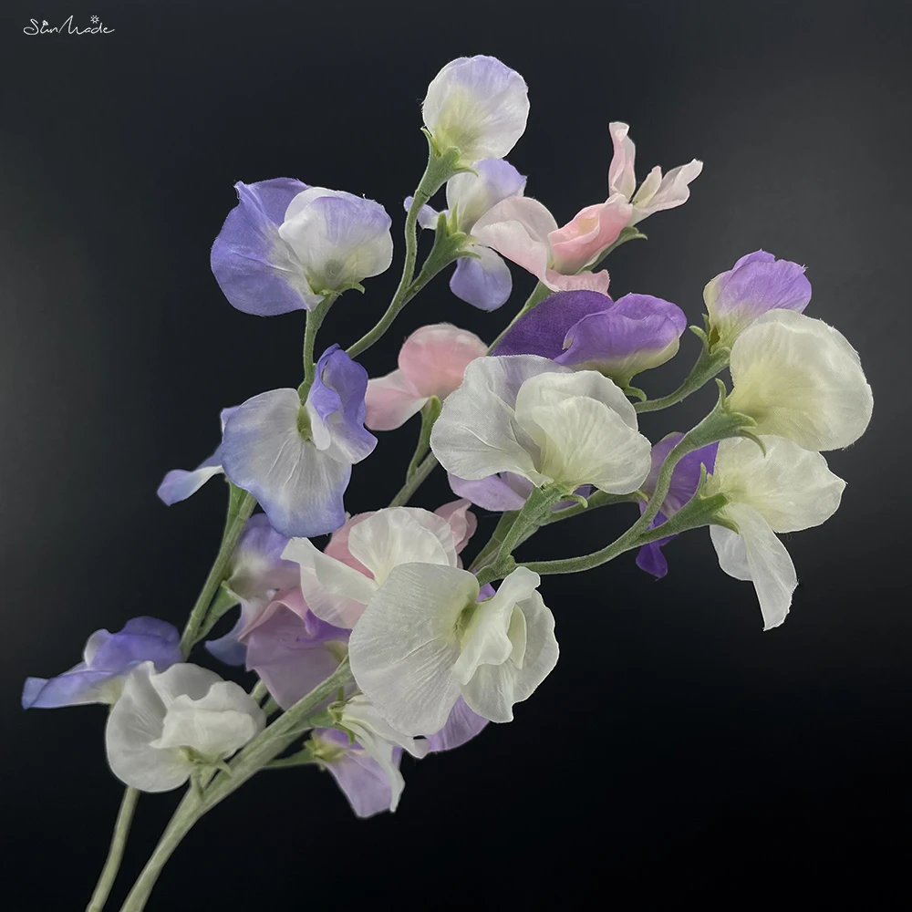 SunMade Nordic Pea Flower Branch Silk Artificial Flowers Wedding Home Decoration Bridal Bouquet Flores Artificales Purple Flore