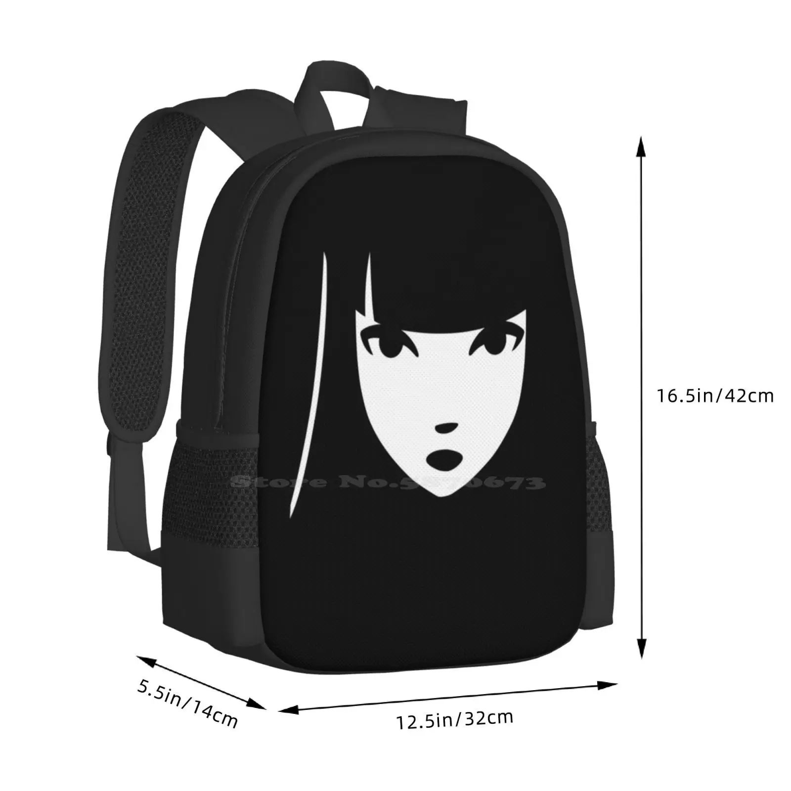 Emily The Strange : Emily\'S Face Pattern Design Laptop Travel School Bags Emily The Strange Gothic Black Emily And The