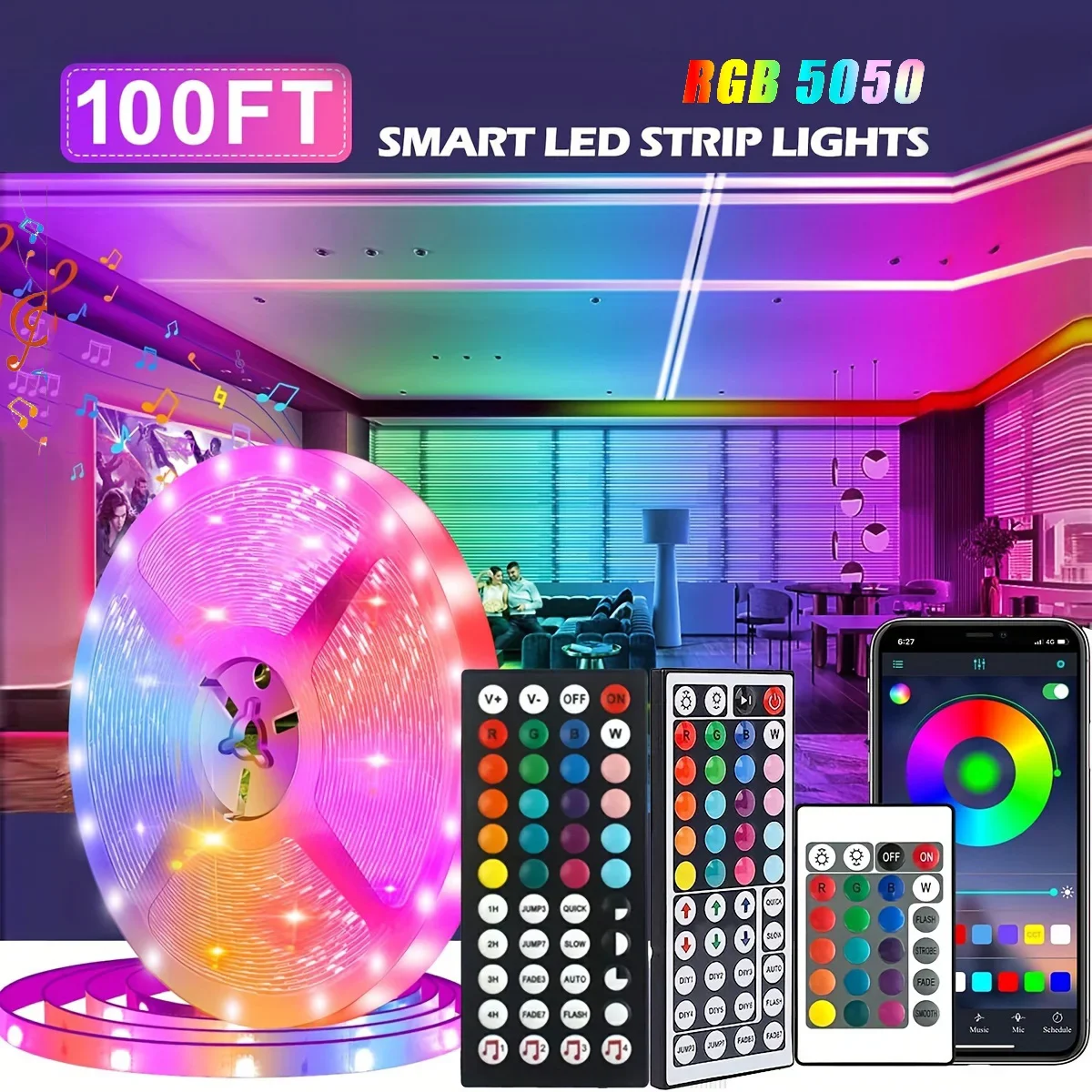 Led Strip Lights 5050 RGB LED Light Smart APP Control for TV Backlight Christmas Party Home Decor Lighting Ribbon Tape for Room