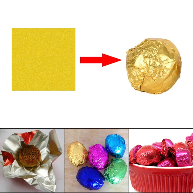 100Pcs 8x8cm Aluminum Foils Wrapping Paper Smooth Candy Chocolate Cookies Packaging Paper Birthday Party DIY Baking Supplies
