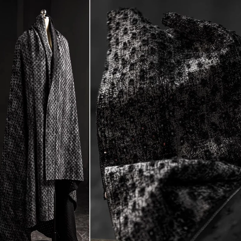 

Черно-серая ретро-ткань из перфорированного денима с эффектом потертости и неровной текстурой для сумок, курток, одежды, модная ткань для рукоделия