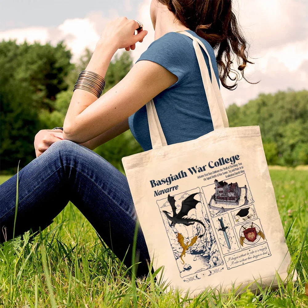 Basgiath War College tote bag Fourth Wing Dragon Rebecca Yoros canvas handbag Sarah J Mass Merch Cool Dragon bags Fans Gift