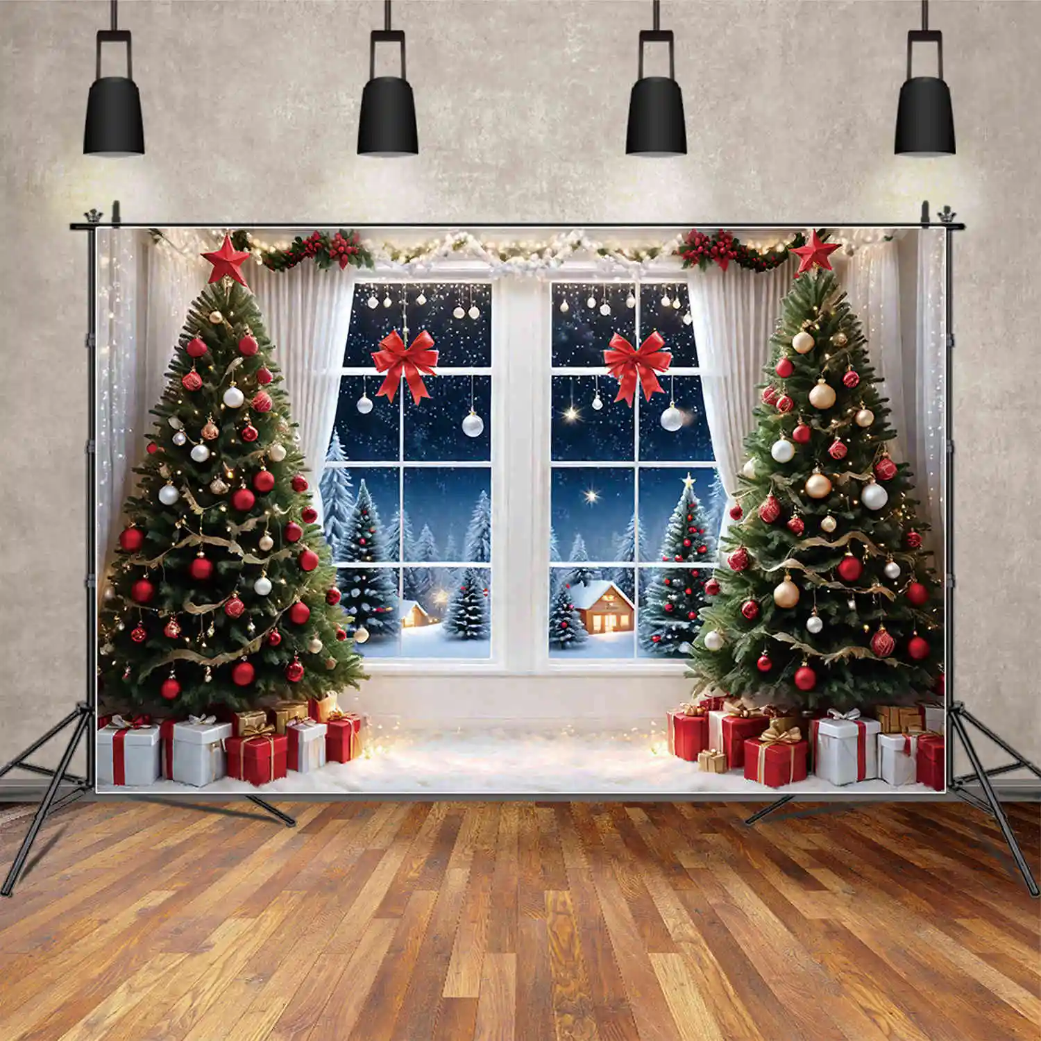 MOON.QG Xmas Tree Fireplace Backdrop Photography Christmas Home Decoration Background Fireplace Photo Studio Back Drop Supplies