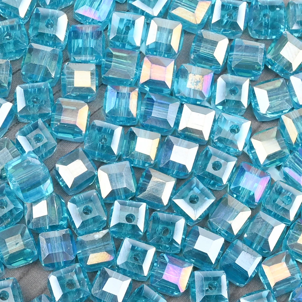 42Colors 6mm Cube Crystal Beads Square Glaze Glass Beads Briolette Faceted Beads for Necklace Bracelet Earring Jewelry Making