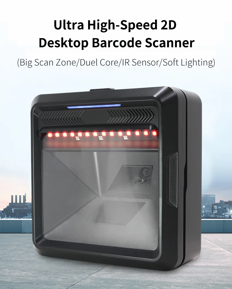 Auto Transmission Scanner Waterproof Barcode Scanner High Speed Large Scanning Window Desktop 2D Barcode Scanner